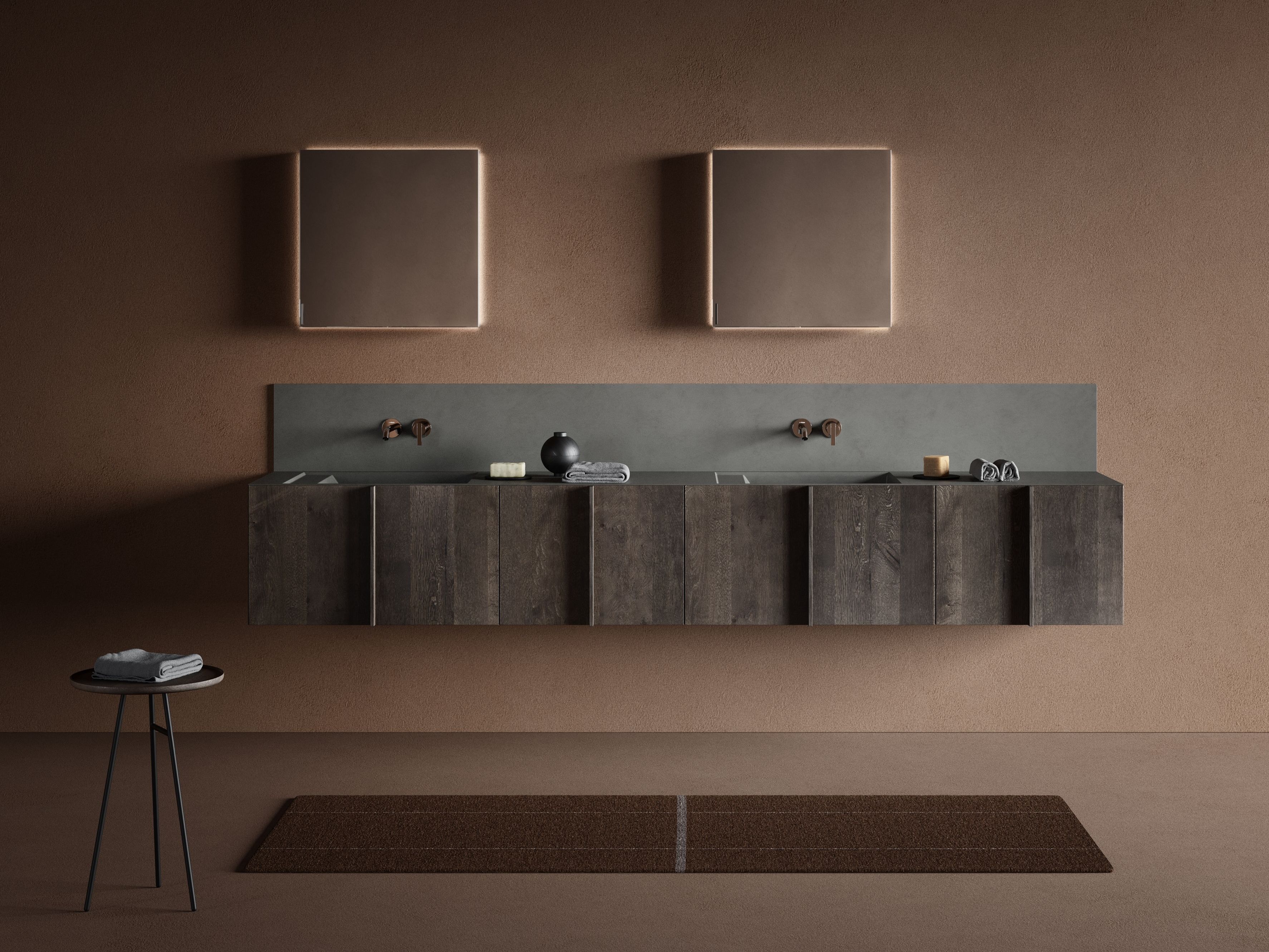 Деревянный двойной подвесной шкаф для умывальника со встроенной раковиной Inbani Paral ARCH-00089523