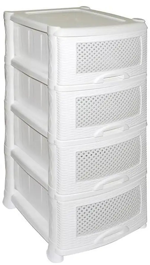 90019224 Комод Violet Плетенка 40x94x46 см 4 ящика пластик цвет белый STLM-1094779