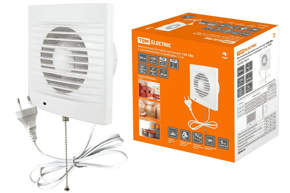 93741057 Вентилятор настенный вытяжной Tdm electric SQ1807-0014 D120 мм 45 дБ 150 м³/ч цвет белый STLM-0852128