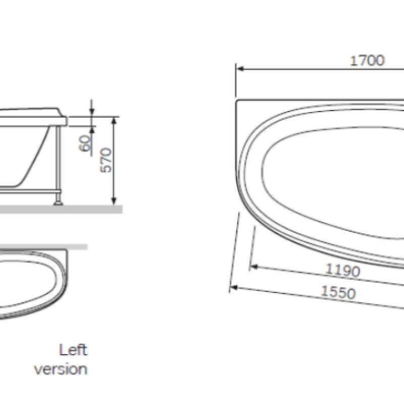 W80A-170R110W-A ванна акриловая 170х110 см правосторонняя шт AM.PM Like - Вид №3