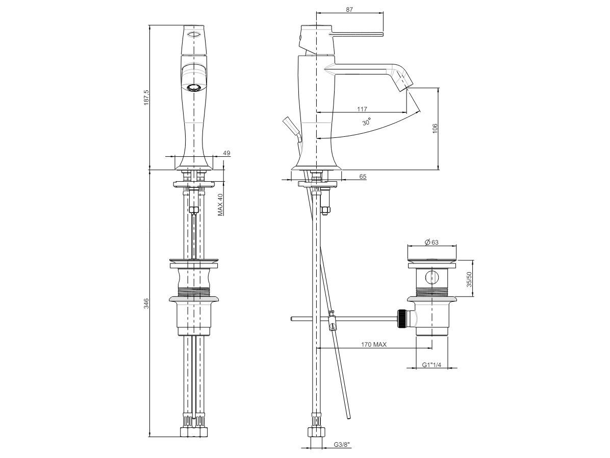 Однорычажный смеситель для раковины с раковиной Rubinetterie Frattini Delizia ARCH-00032078 - Вид №6