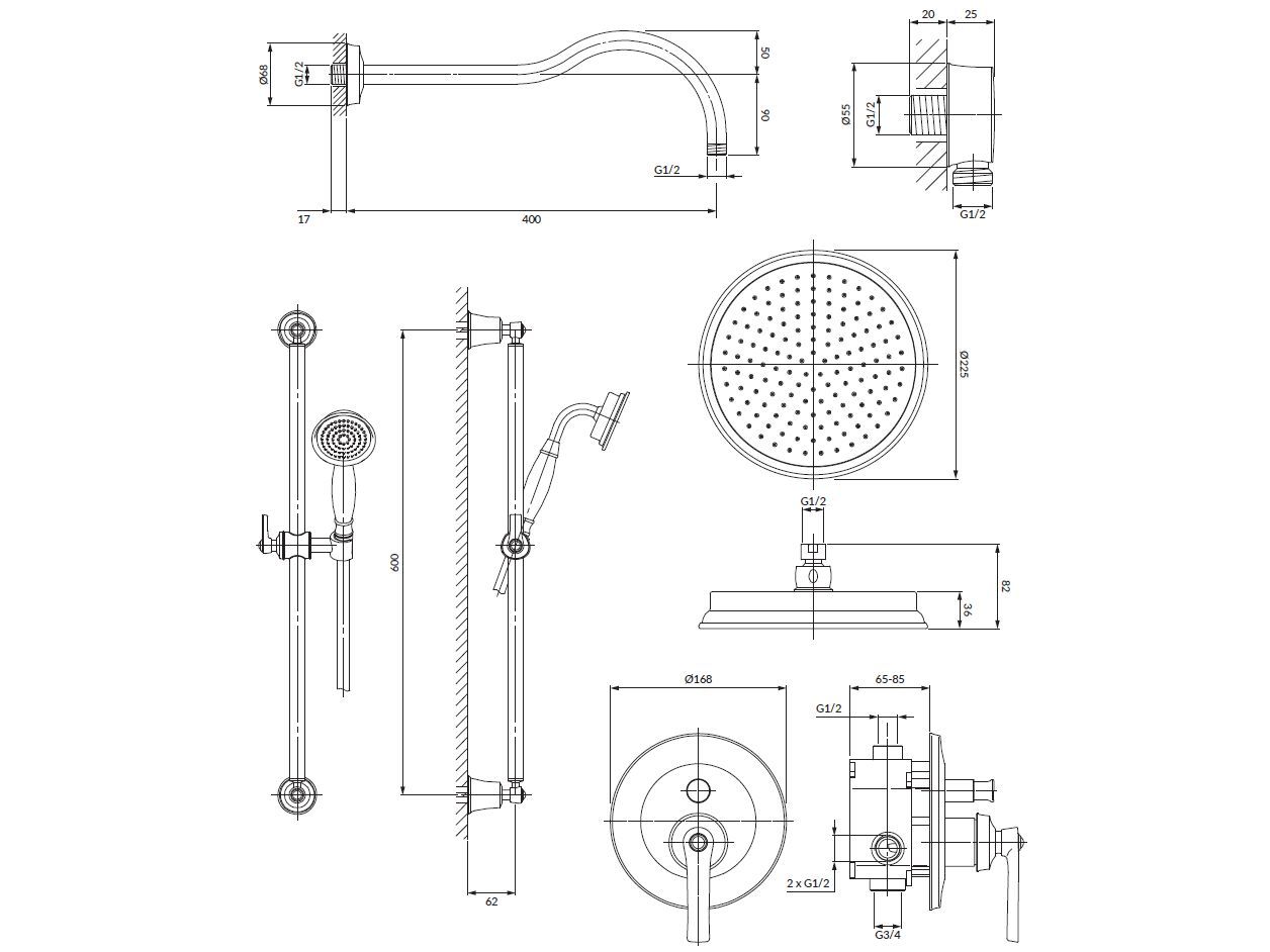 Встраиваемый душевой набор с душем и ручным душем OMNIRES Armance ARCH-00060609 - Вид №2