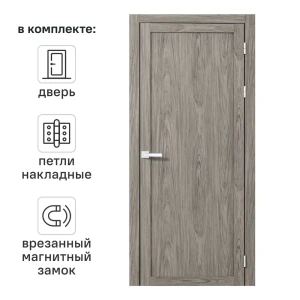 Дверь межкомнатная глухая Корсика 70x220 см полипропилен цвет орех текстурный с замком и петлями 89446444 STLM-2001609