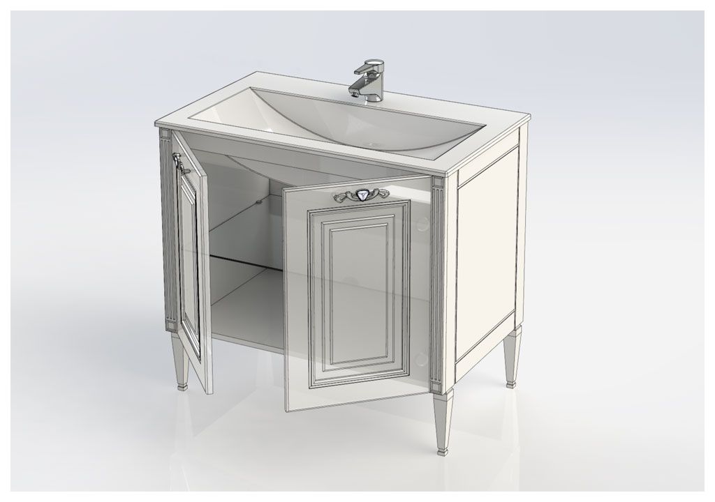 Тумба с раковиной Aquanet Паола 90 белый/золото (керамика) 0018611800185340 - Вид №5