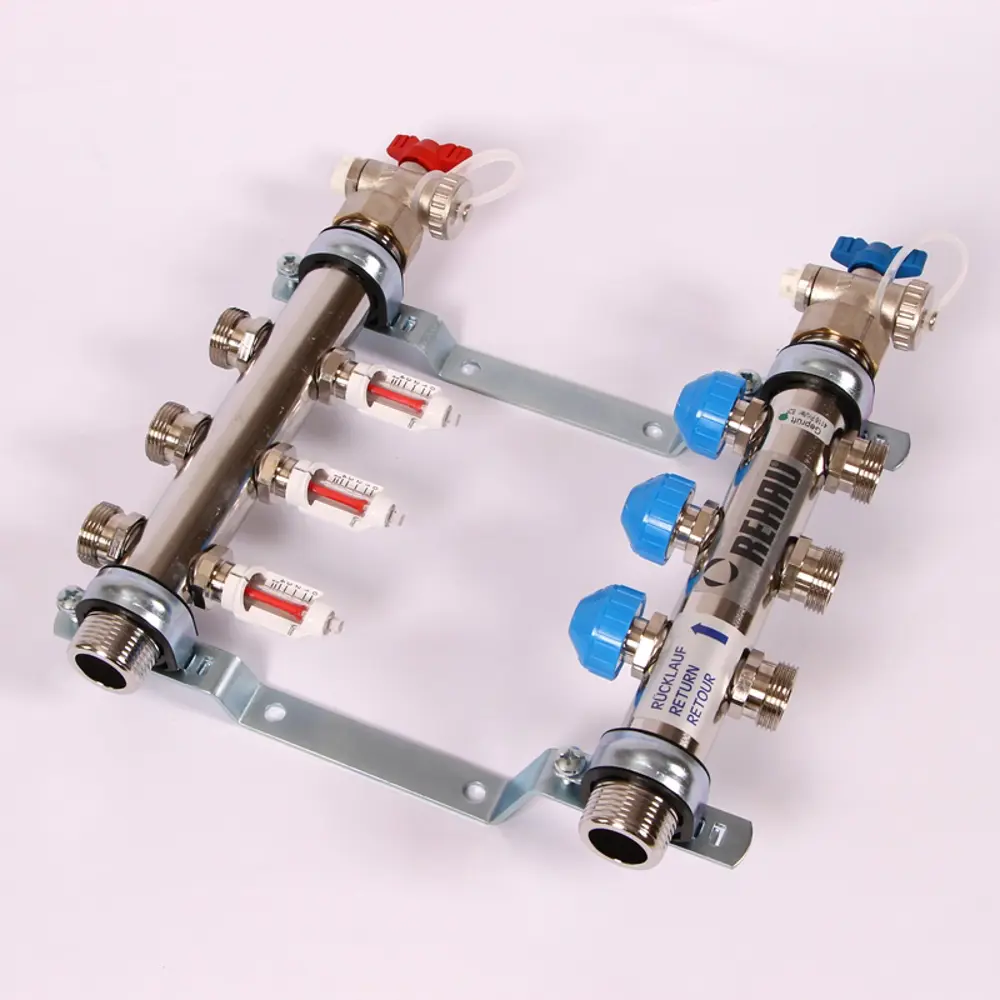 Коллекторная группа с расходомерами Rehau HKV-D 1"x3/4" 3 выхода нержавеющая сталь 83629338 STLM-2060246  - Вид №1