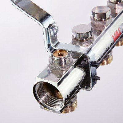 VTc.594.EMNX.0609 Коллекторный блок латунный c термостатическими и балансировочными клапанами Valtec 1", 9 x 3/4", "евроконус"  - Вид №6