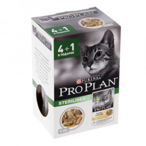 ПР0054778*12 Корм для кошек NutriSavour для стерилизованных, курица, утка в соусе пауч 5x85г НАБОР 4+1 (упаковка - 12 шт) Pro Plan