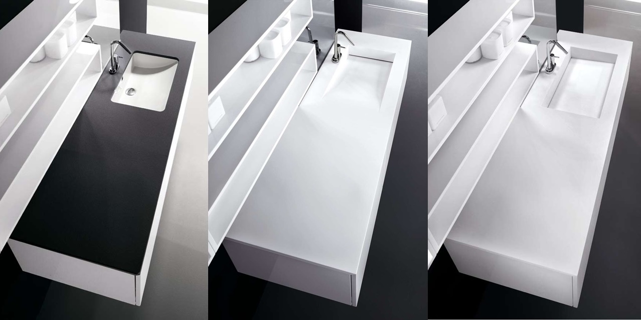 Комбинация ванной комнаты KU 59 в отделке F10 Gris Serena / Rettangolare/ L58 Bianco MILLDUE KUBIK KUBIK59 - Вид №4