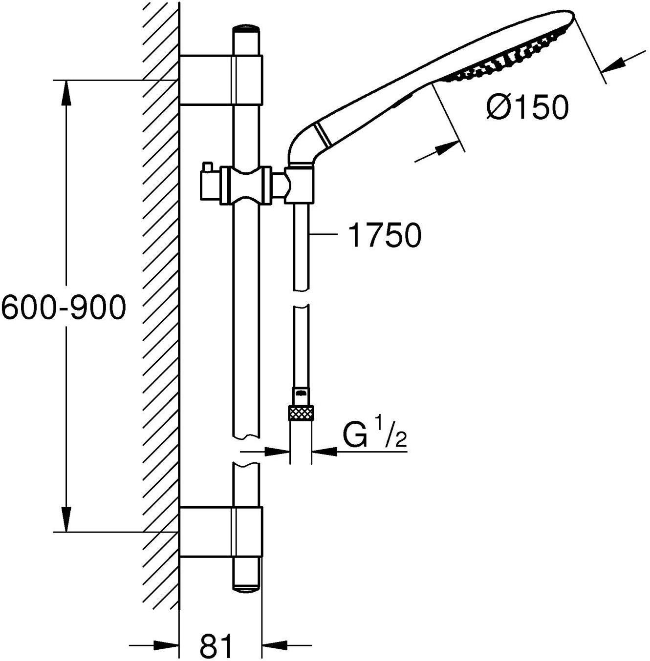 Душевой гарнитур GROHE Rainshower Solo (ручной душ, штанга 900 мм, шланг 1750 мм), хром (27273001) - Вид №1