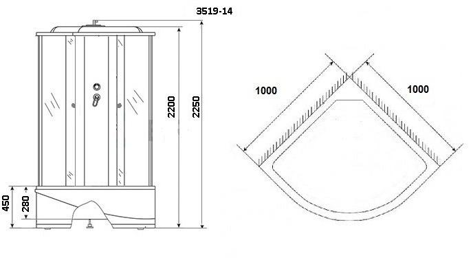 Душевая кабина NG- 3519-14 (1000х1000х2150) высокий поддон(45см) стекло ТОНИРОВАННОЕ Niagara Classic 35191434 - Вид №2