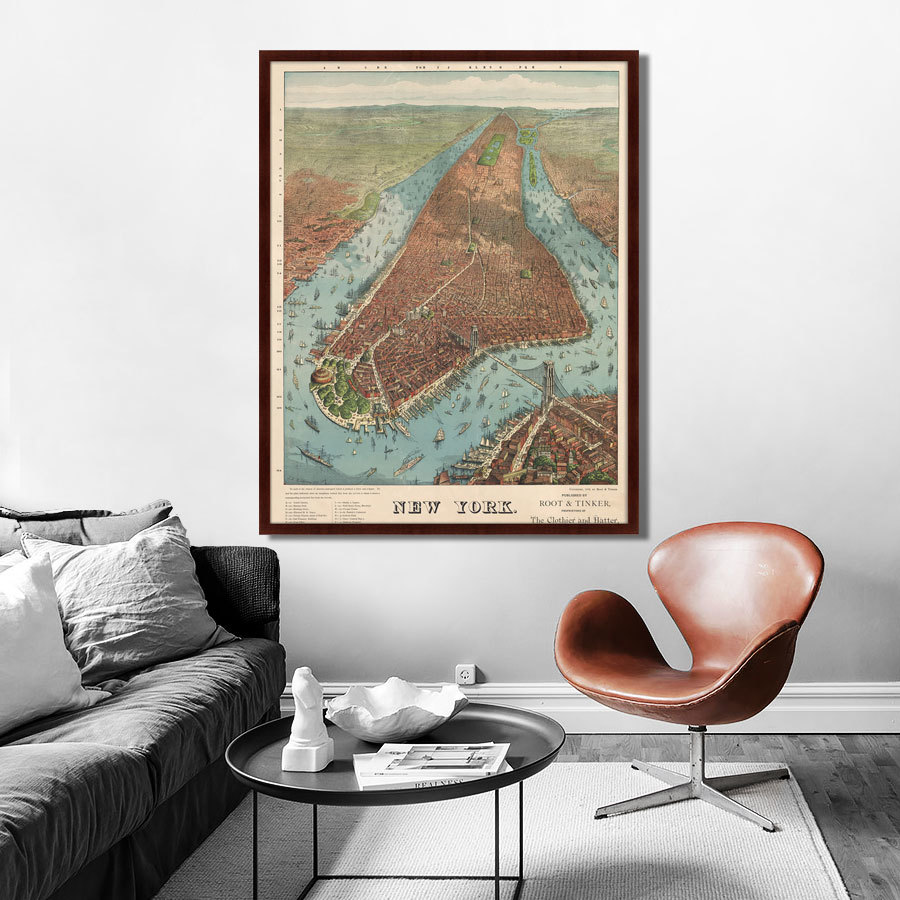 Картина в раме 130х102 см Antique map of New York City, 1879г. КАРТИНЫ В КВАРТИРУ  264228 Зеленый;коричневый;разноцветный  - Вид №2