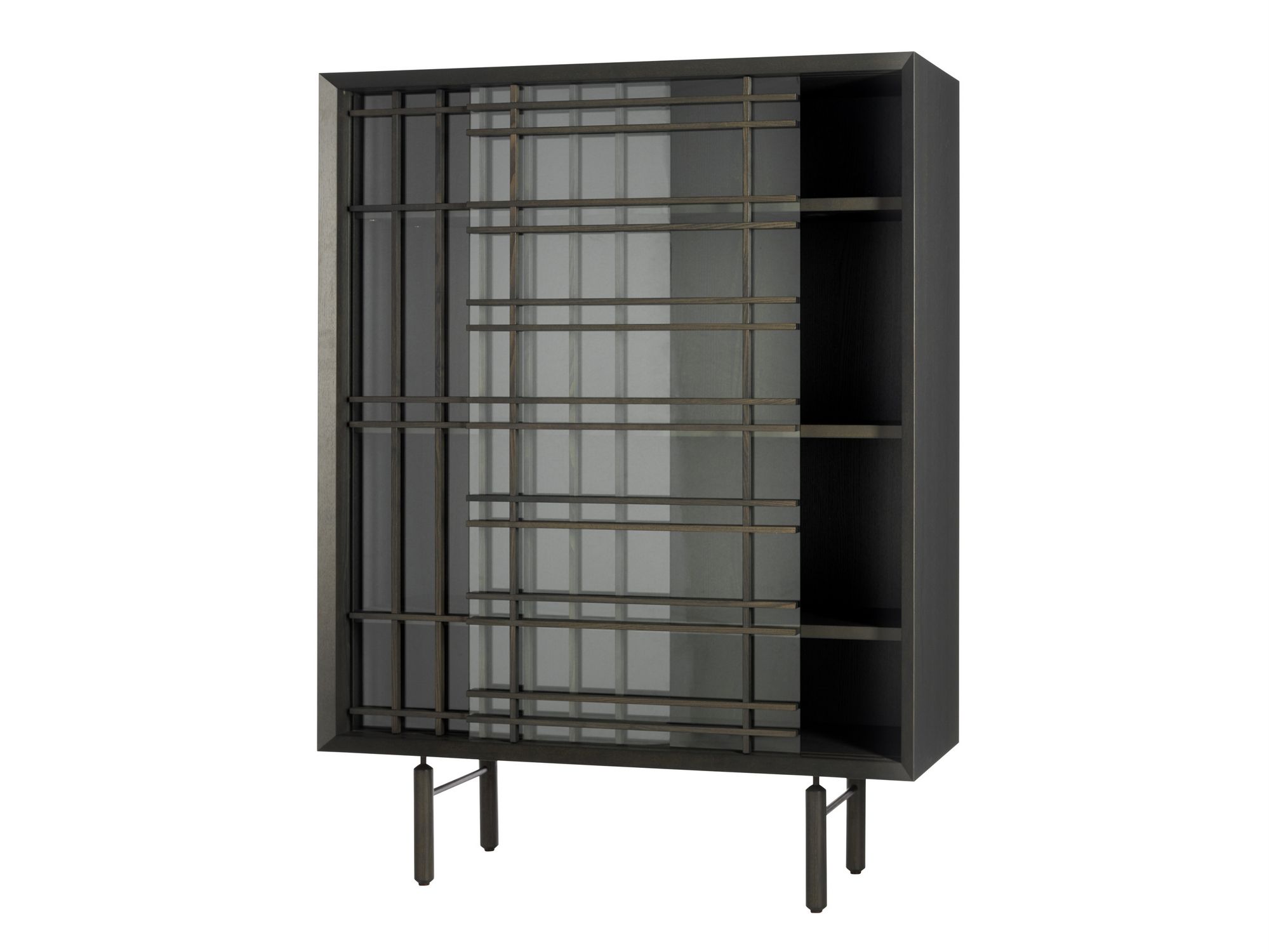 Деревянный и стеклянный шкаф с раздвижными дверями Potocco Sen ARCH-00033505 - Вид №1