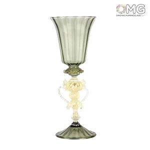 1931 ORIGINALMURANOGLASS Венецианский серый бокал с фигурной ножкой - муранское стекло 10 см