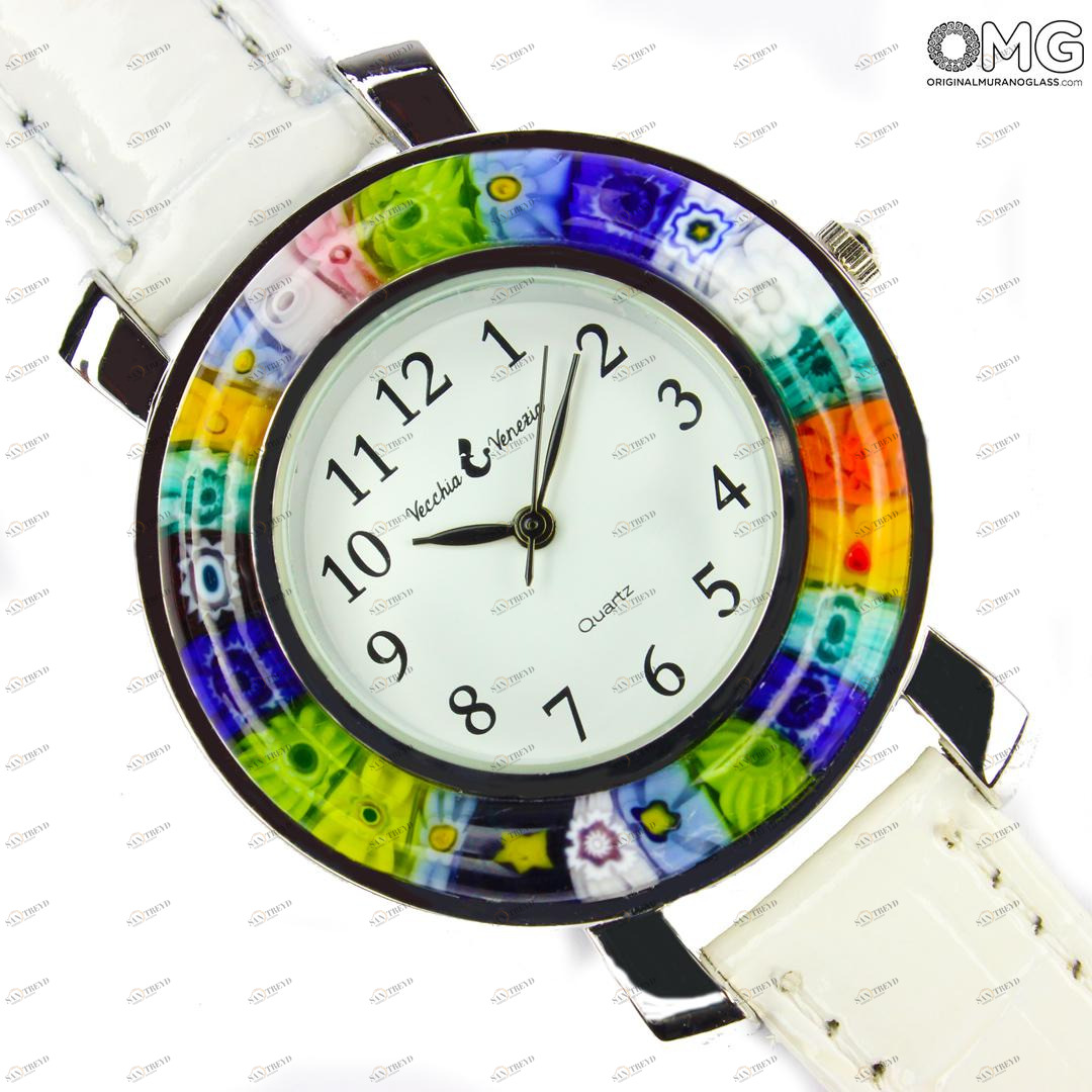 2928 ORIGINALMURANOGLASS Наручные часы Унисекс - белые - миллефиори - Original Murano Glass OMG 23 см 