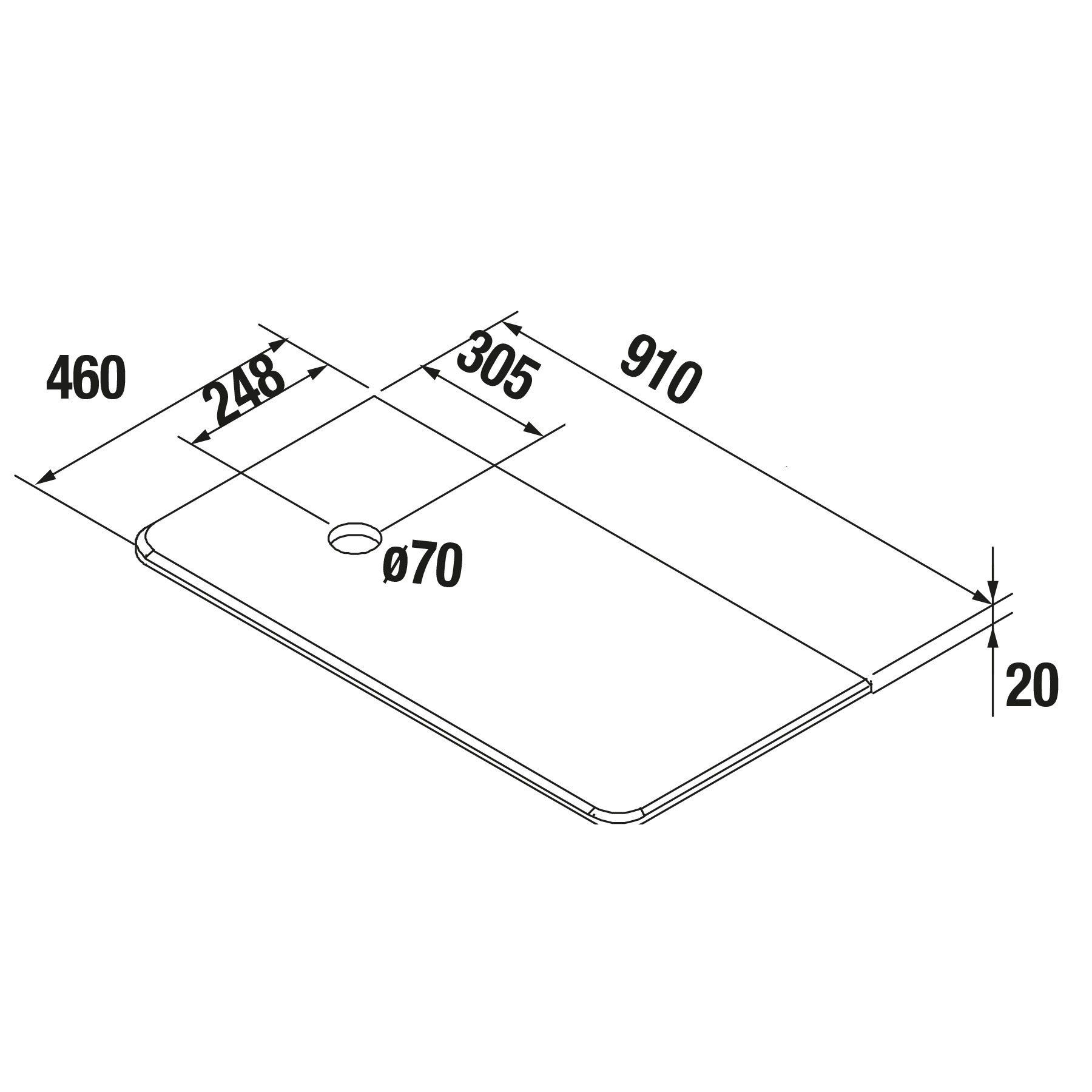 83940 SALGAR Столешница UNIIQ 900 правая MARQUINA BLACK для верхней раковины 910 x 22 x 460 мм  - Вид №2