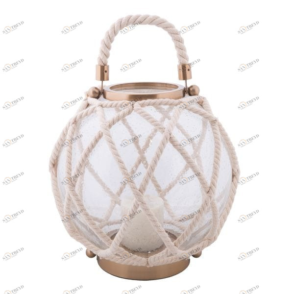 Подсвечник-фонарь стеклянный белый в оплетке малый 27 см UNICO  255476 Белый 