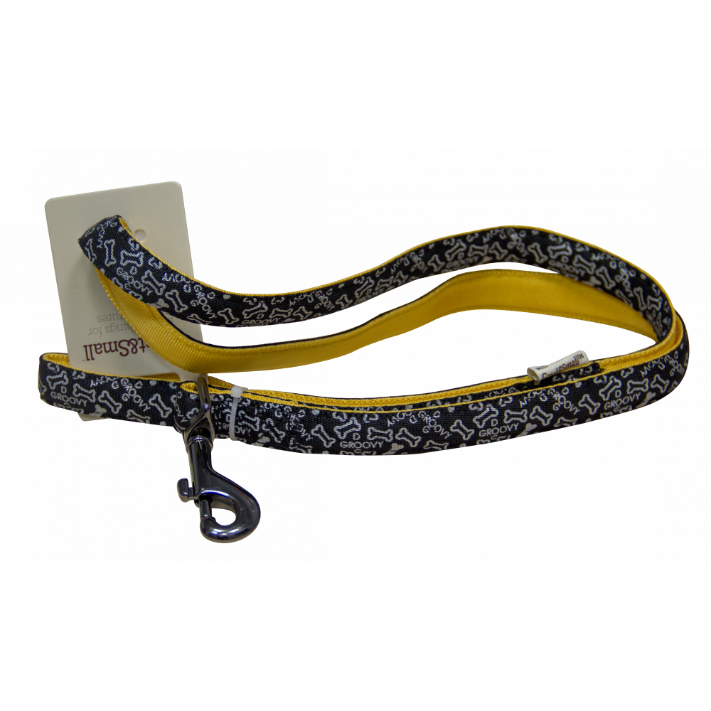 ПР0043559 Поводок для собак с принтом косточки 25х750мм нейлон чёрный Great&Small 