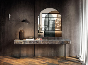 Прямоугольная стеклянная консоль с ящиками