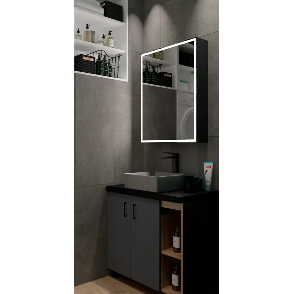 Шкаф зеркальный подвесной Montero Black LED с подсветкой 60x80 см цвет черный Santreyd STLM-2028496 - Вид №12