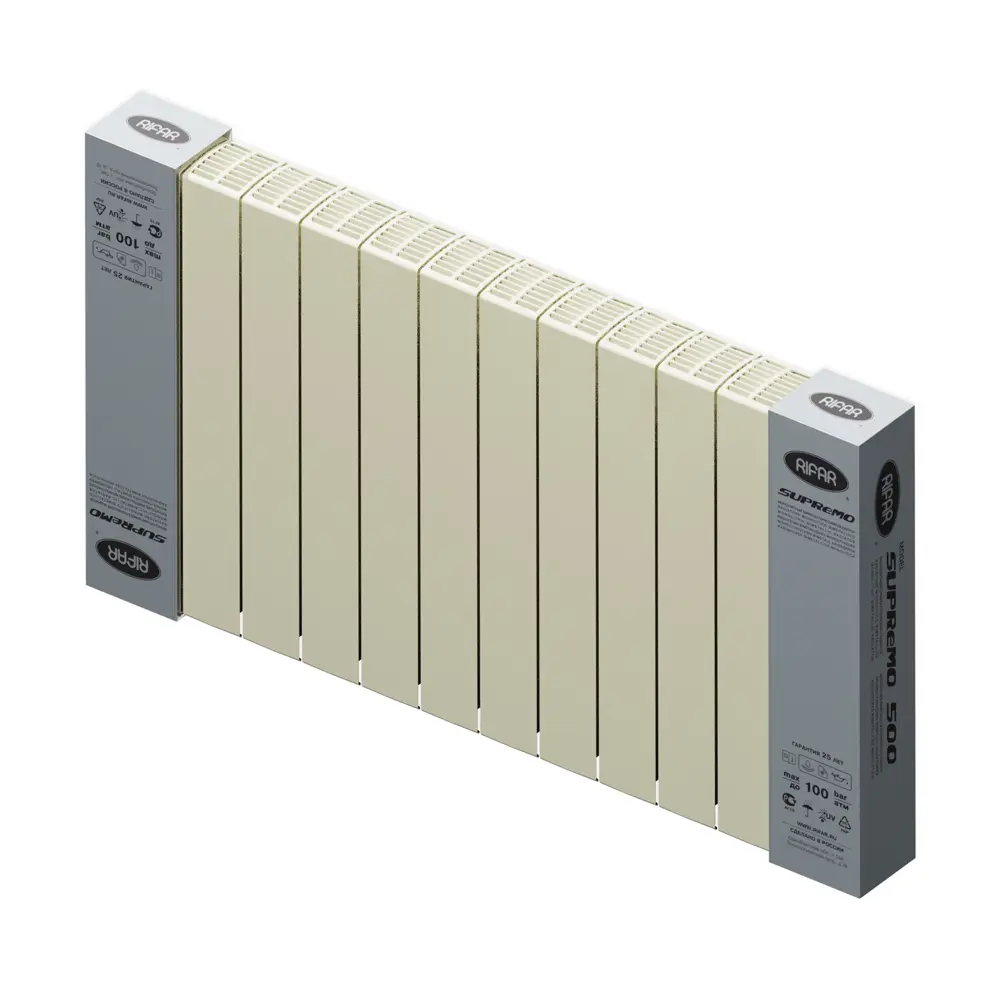 Радиатор секционный Rifar Supremo S50012RAL1015 500/90 12 секций боковое подключение биметалл бежевый 82560847 STLM-2143291 - Вид №4