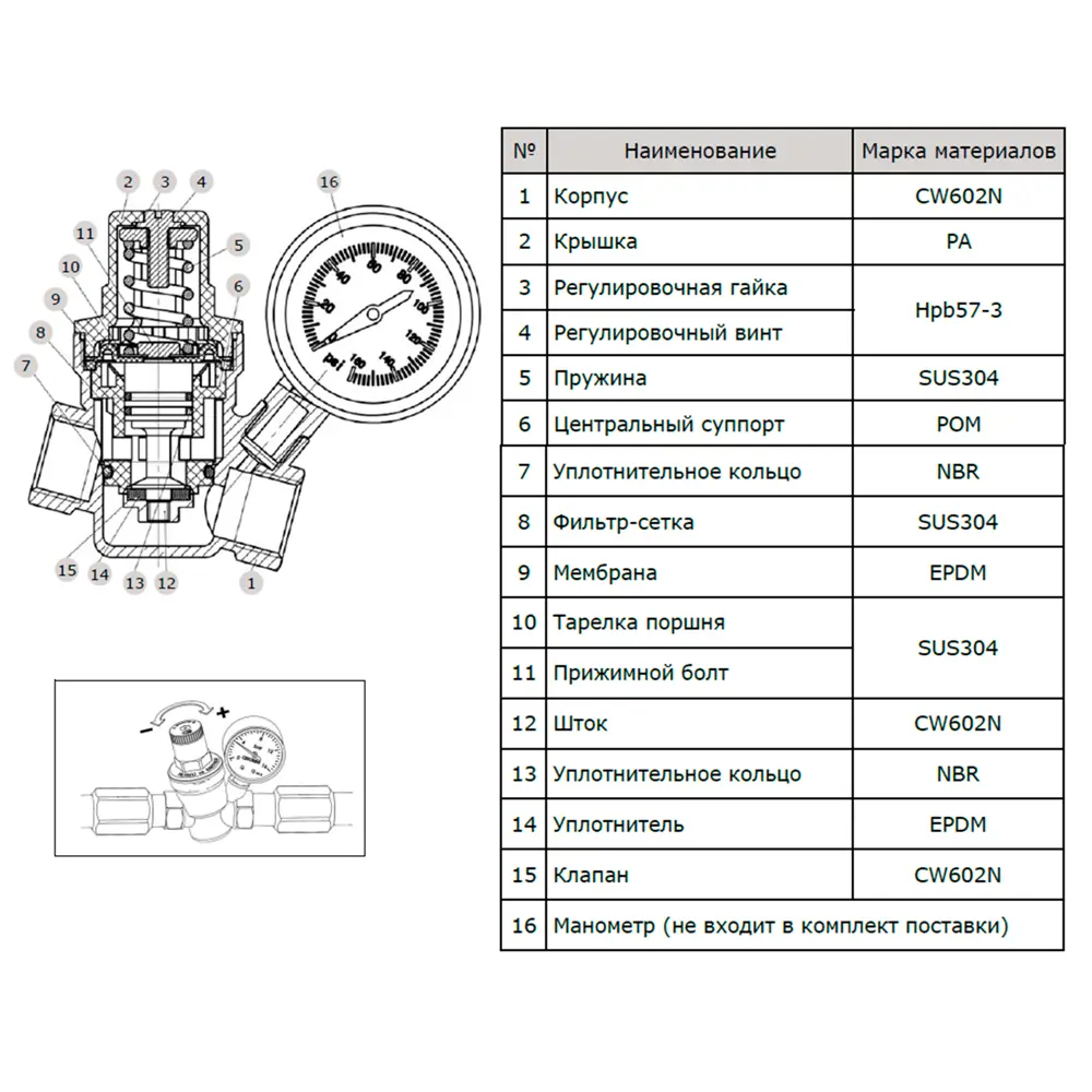 Мембранный редуктор давления HEIZEN для систем водоснабжения 1/2" 89411273 STLM-1577968 - Вид №2