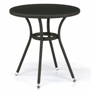 Плетеный стол круглый искусственный ротанг, стеклянная столешница, темно-коричневый диаметр 72 см AFINA  241128 Коричневый