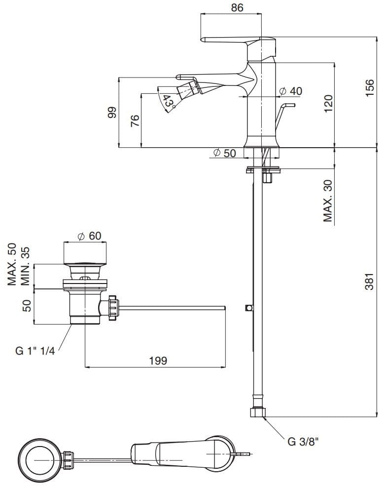 Латунный однорычажный смеситель для биде Rubinetterie Mariani ARCH-00086881 - Вид №2