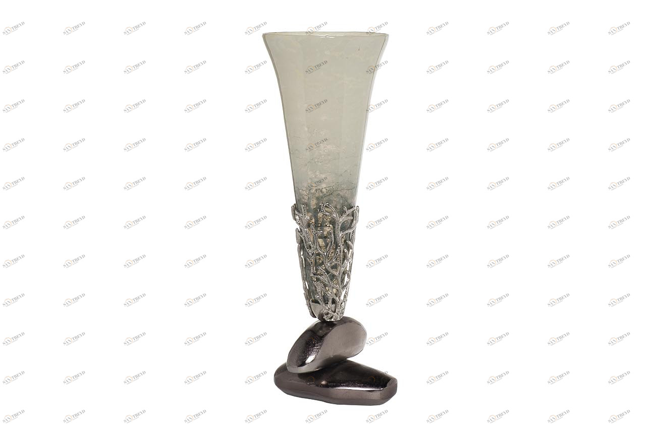 Ваза стеклянная серая с металлическим основанием 18х51 см от Garda Decor GARDA DECOR ДИЗАЙНЕРСКИЕ 00-3861221 Серебро;серый 
