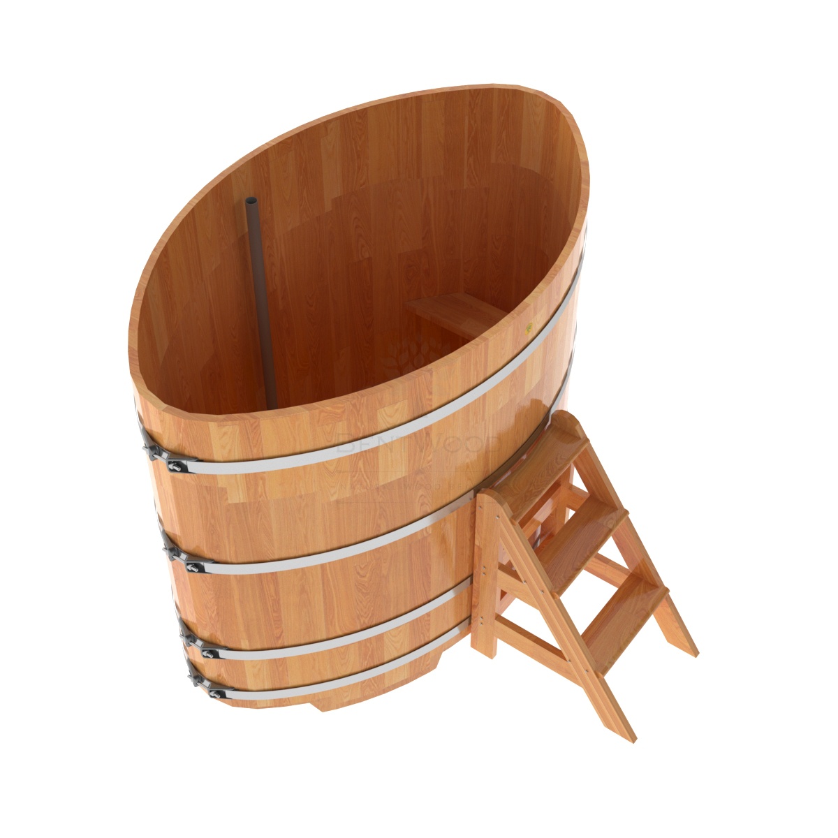 1552 Купель овальная из сращенных ламелей лиственницы 1,15х1,83х1,4 натуральная Alyarus  - Вид №1