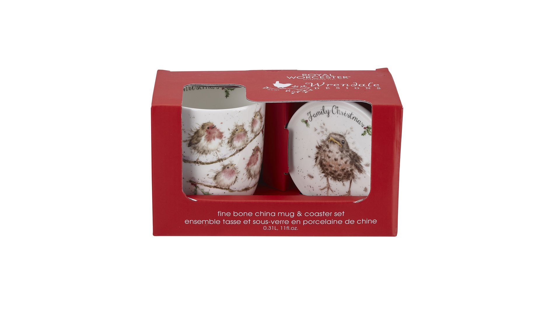 10594085 Royal Worcester Кружка с подставкой  Royal Worcester "Забавная фауна", "Семейное рождество" (Птицы) 310мл Фарфор костяной  - Вид №2