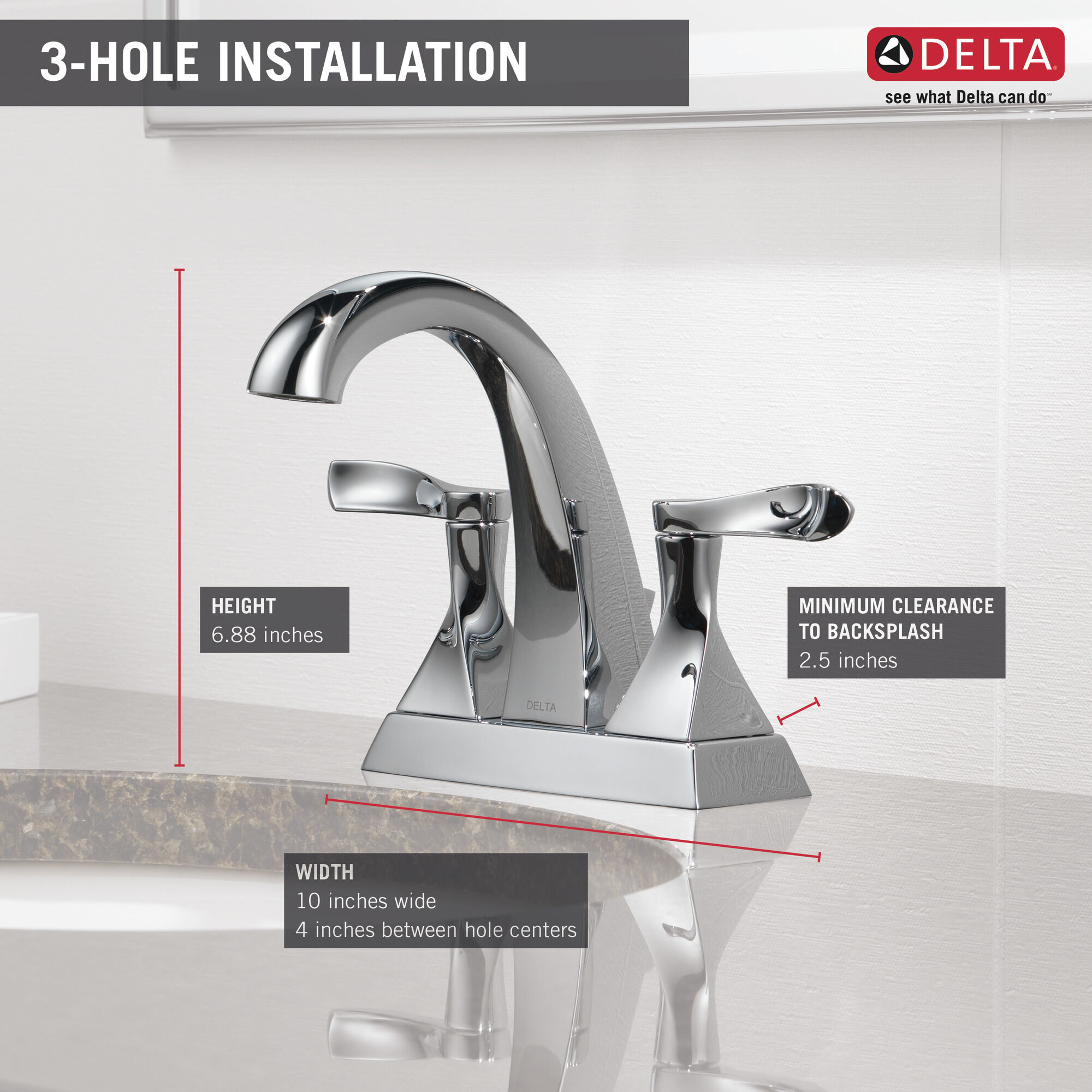 25741LF Смеситель для ванной комнаты с двумя ручками Delta Faucet Everly Хром  - Вид №5