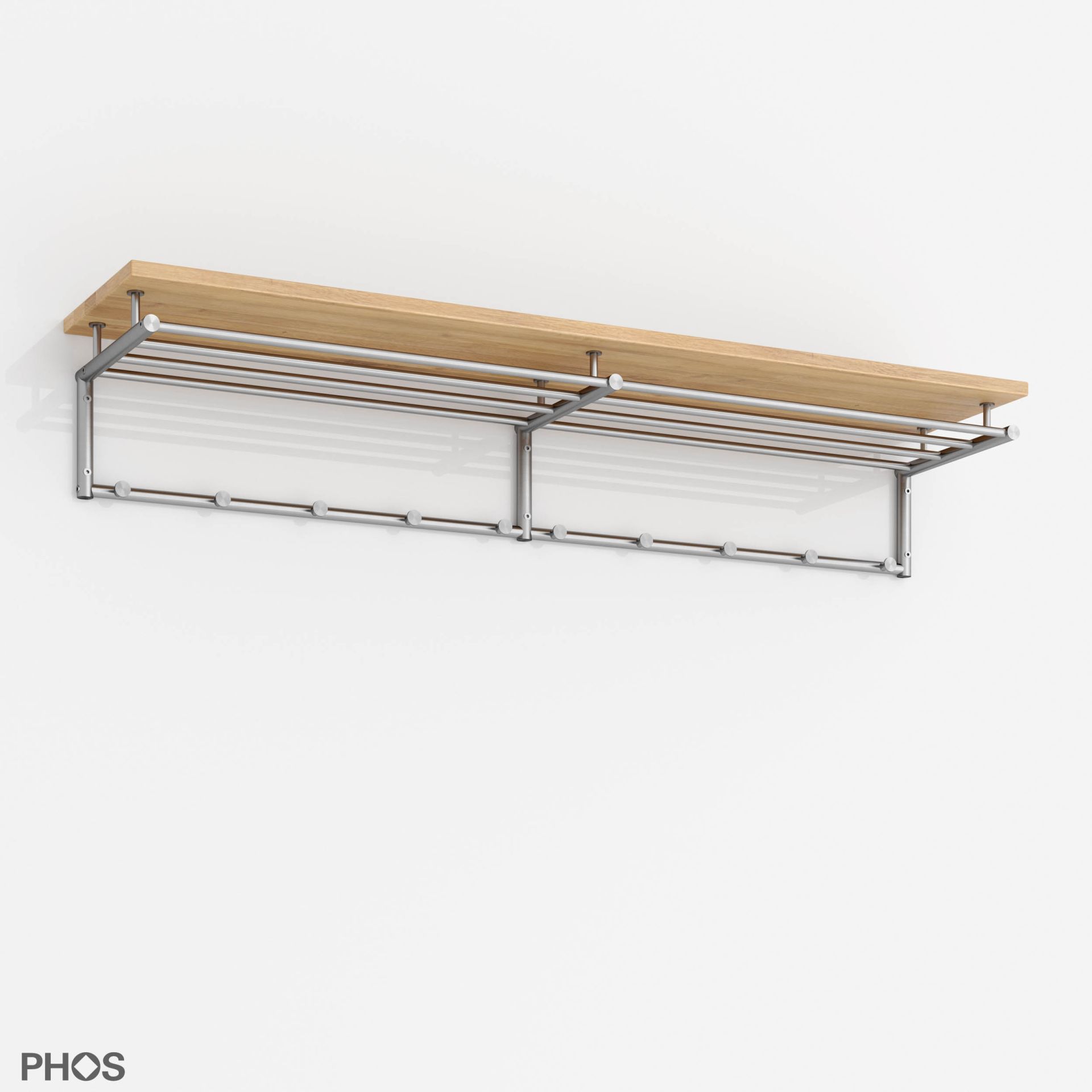 G17-1400-Eiche Навесной шкаф g17, широкий, с 4 платяными штангами, 12 крючками и деревянной полкой из массива дуба - ширина 145 см PHOS  - Вид №2