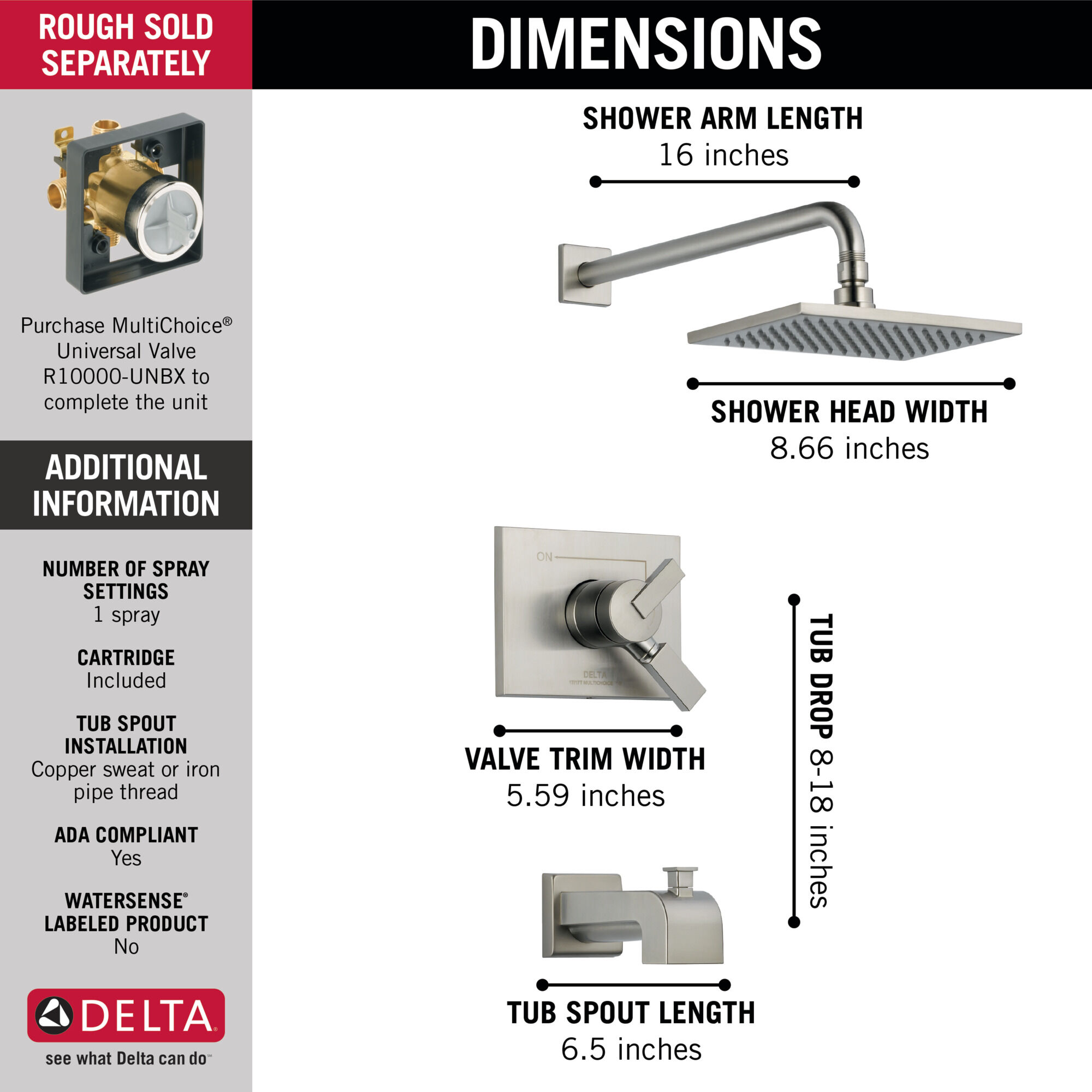 T17453-SS Для ванны и душа Monitor® 17 Series Delta Faucet Vero Нержавеющая сталь - Вид №3