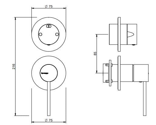 Латунный встраиваемый однорычажный смеситель для душа с 2 отверстиями Rubinetterie Treemme Up+ ARCH-00107809 - Вид №1