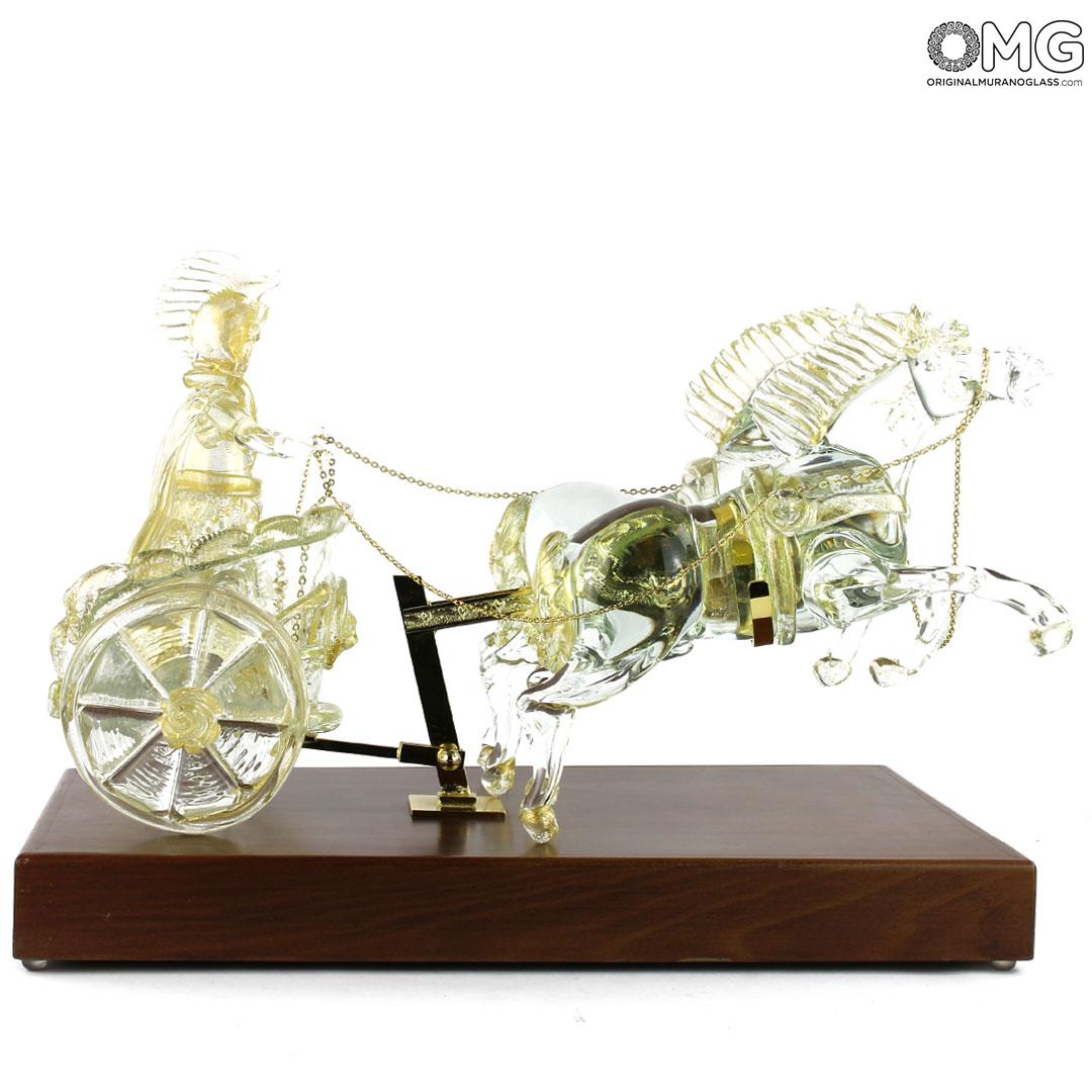 2625 ORIGINALMURANOGLASS Скульптура Римская колесница Biga - с золотом - Original Murano Glass OMG 50 см  - Вид №1