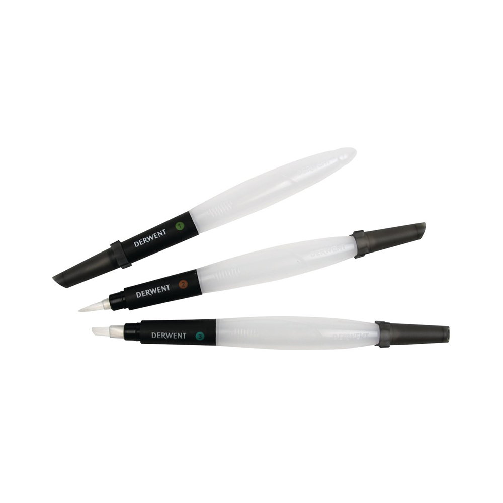 2301975 Набор кистей _кисти с пластиковым резервуаром для воды 3 шт. короткая ручка набор из 3-х штук Derwent 