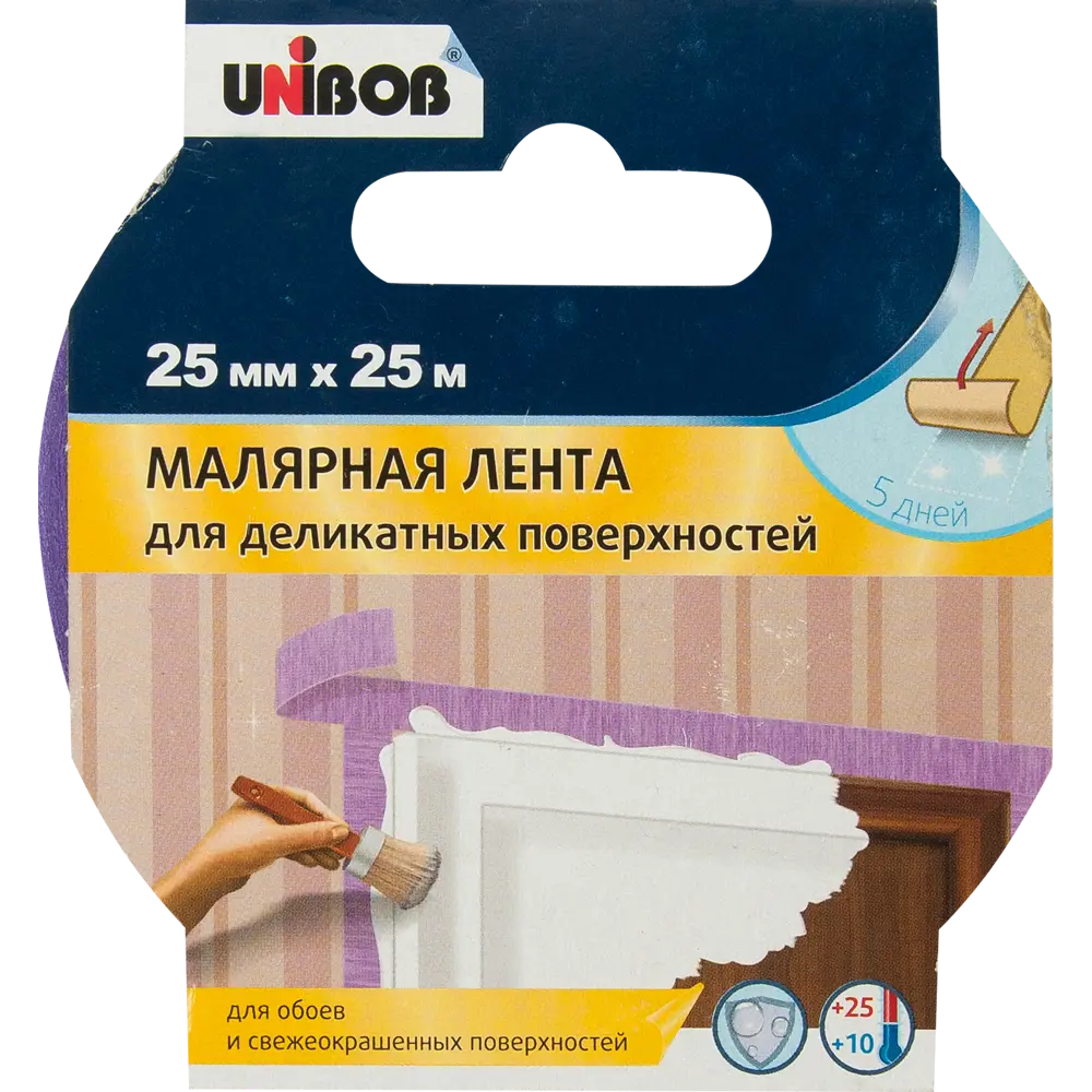 Малярная лента для деликатных поверхностей 25 мм 25 м UNIBOB STLM-2179355 - Вид №1