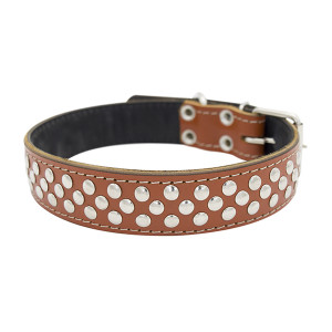 ПР0048213 Ошейник для собак 2сл 36мм клепка, длина до 60см рыжий ZOOEXPRESS