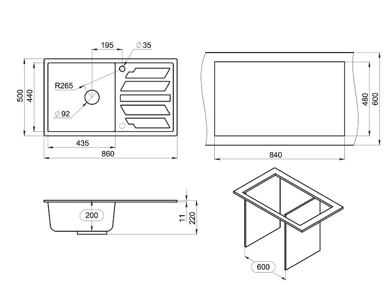 8601, ТУРМАЛИН, кухонная мойка, кварц GRANULA 8601-ST255 - Вид №3