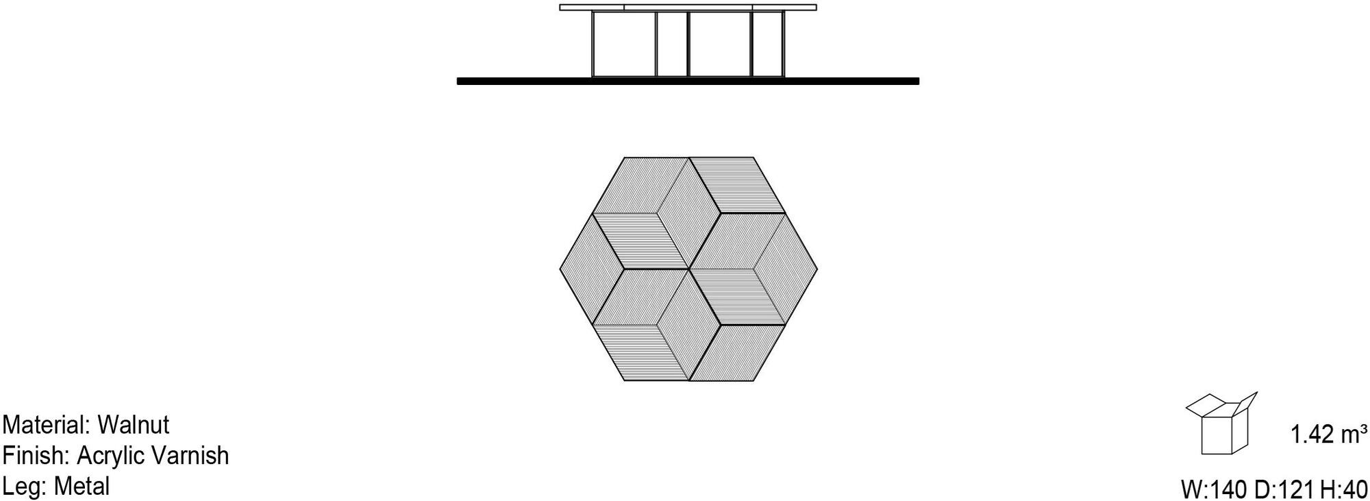 Mobi Шестиугольный журнальный столик из орехового дерева sun-id-1381740 - Вид №5
