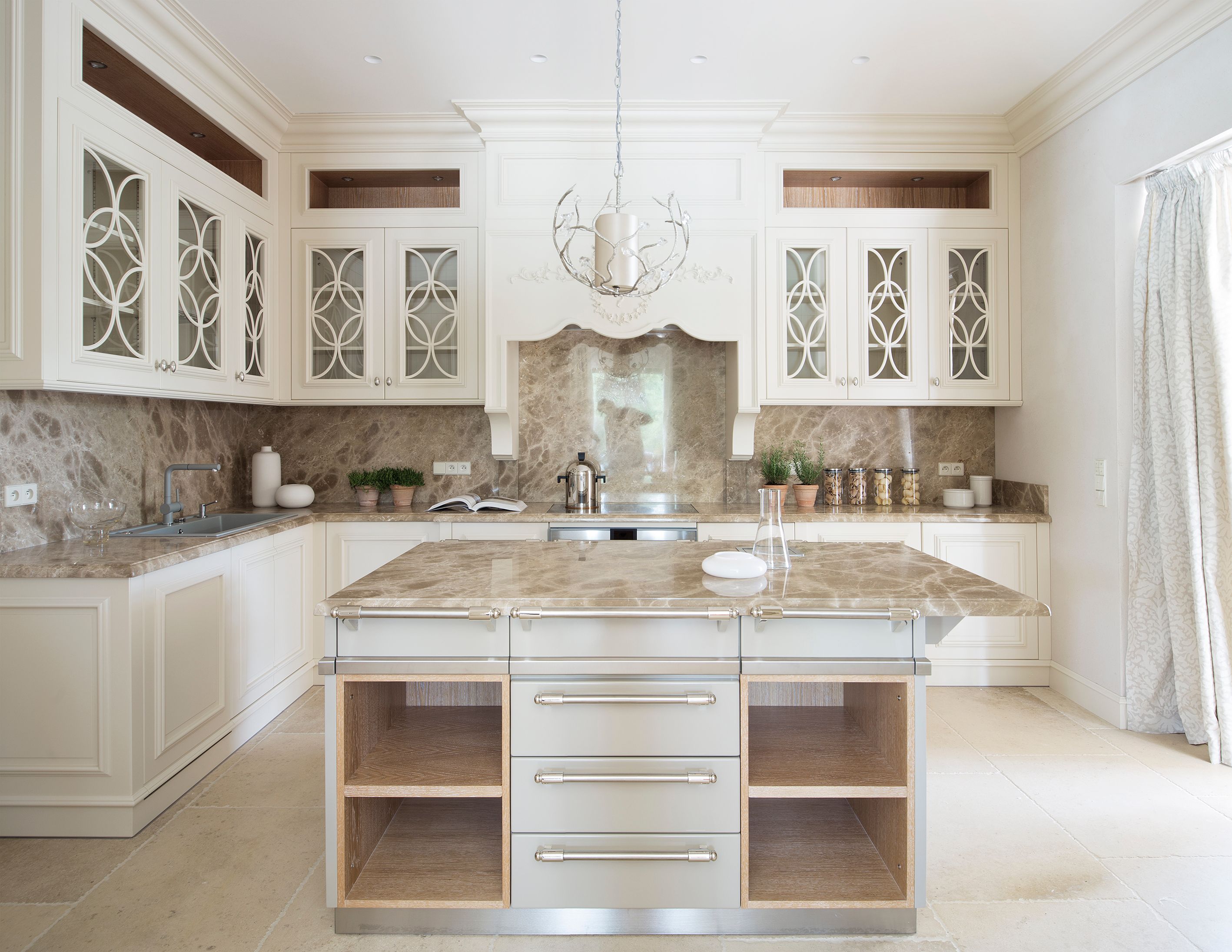 Деревянная линейная кухня с ручками L'Ottocento цветочный ARCH-00047043 - Вид №2