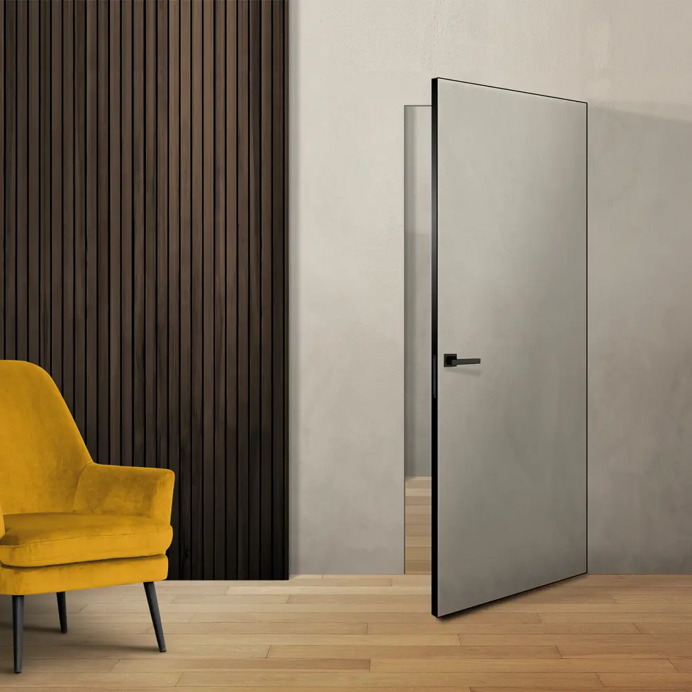 Дверь межкомнатная глухая с замком комплекте Invisible 60x210 см правая черная алюминиевая кромка цвет белый 89383046 STLM-2116680 VELLDORIS  - Вид №5