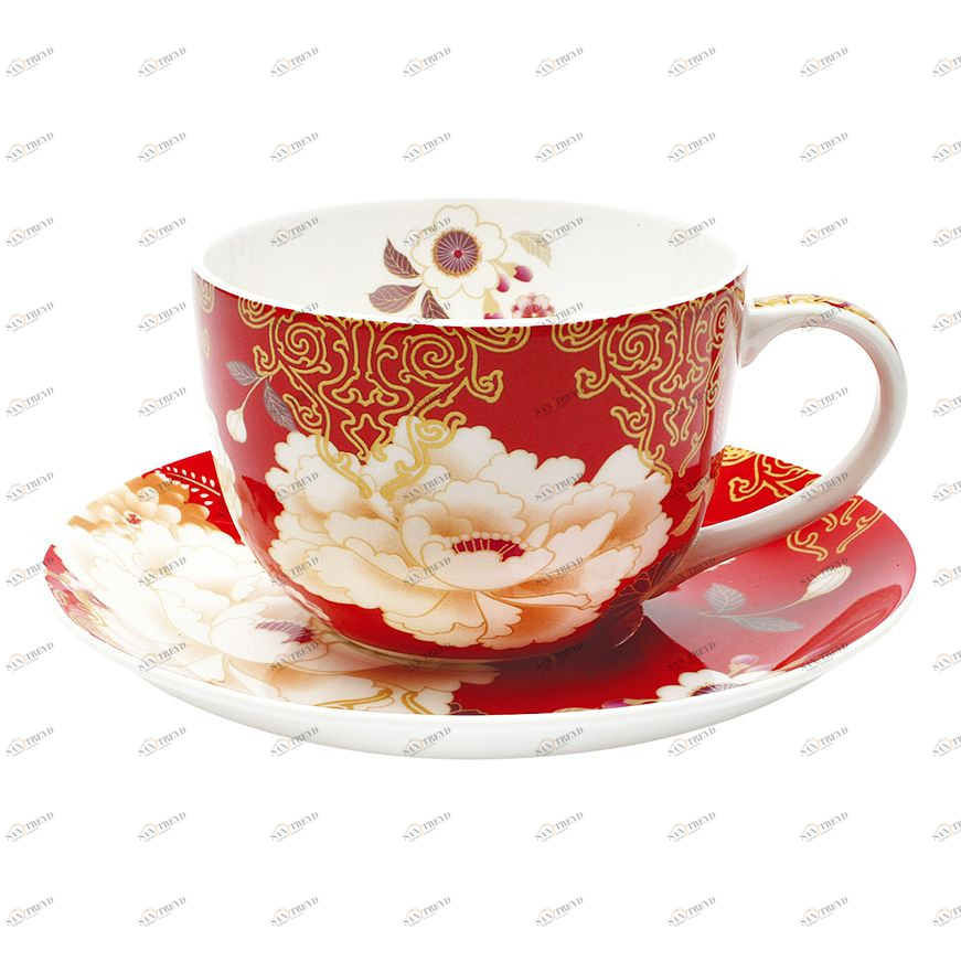Чашка фарфоровая с блюдцем красная с бежевым в подарочной упаковке "Кимоно" MAXWELL & WILLIAMS КИМОНО 00-3946843 Красный 