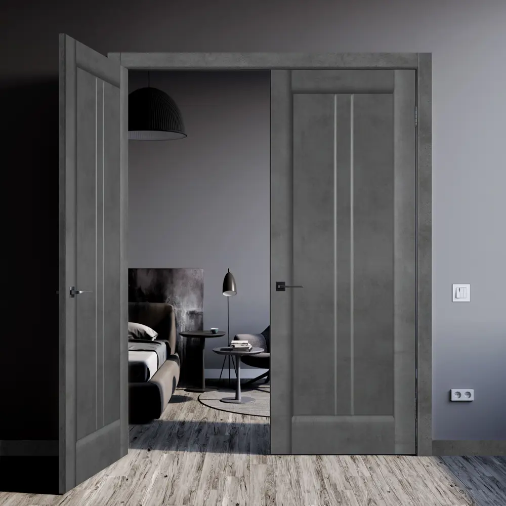 Комплект двери Сиэтл со стеклом 90x200 см ПВХ цвет лофт тёмный с добором 150 мм VELLDORIS STLM-2126611 - Вид №3