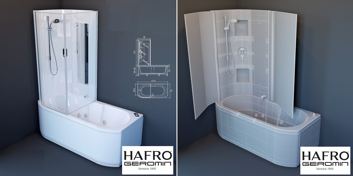 Ванна с душевой кабиной с гидро и аэромассажем Duo Box 170 см 3DUA1S6 Gruppo Geromin - Вид №1