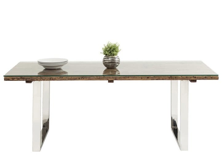 Прямоугольный обеденный стол из дерева и стекла KARE Design деревенский ARCH-00034003