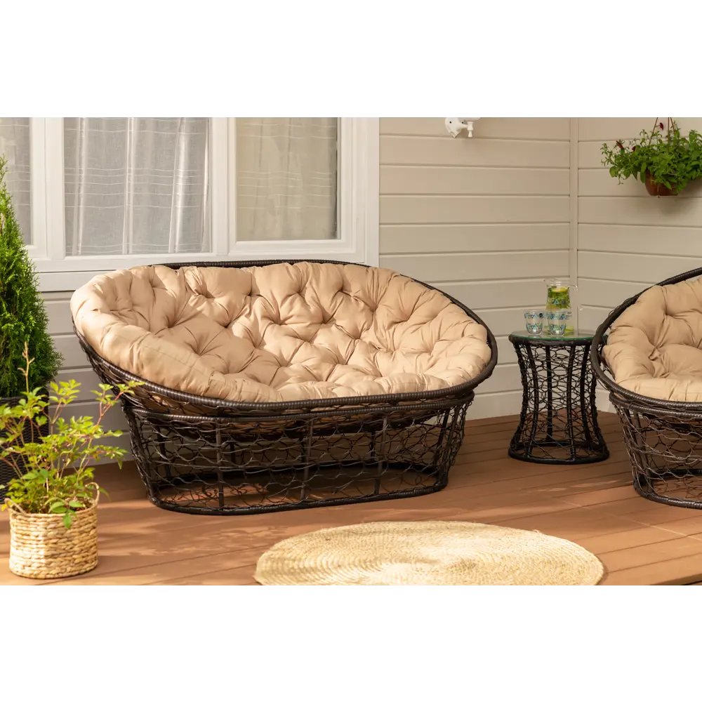 Диван садовый Greengard Малага с подушкой 60x104x165 см искусственный ротанг бежевый ДВМ STLM-2014470 - Вид №4