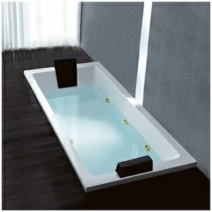 Ванна Gruppo treesse Quadra 180 V078B-SX-GD белая с золотой фурнитурой и гидромассажем  и дезинфекцией прямоугольная встроенная левая