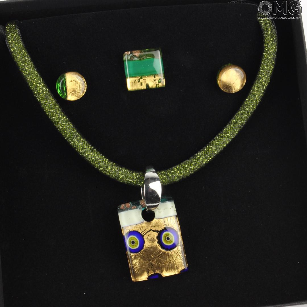 2118 ORIGINALMURANOGLASS Набор украшений Cortina зелёно-золотой из муранского стекла 54 см  - Вид №1