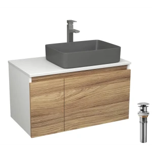 91777571 Комплект тумба Bauedge Bau Dream Blackwood 80 BD3048 1 ящик дверца раковина BAU Hotel 48x37 темно-серая матовая смесител STLM-1479282